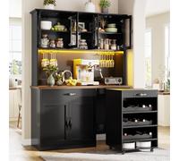 Dolamaní 180 cm di altezza, credenza con illuminazione a LED e porta USB, armadietto alto a buffet con carrello a rotelle, scaffale per bicchieri da vino e portabottiglie (nero)