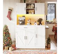 Dolamaní Credenza da cucina, armadi alti a buffet con cassetti, 5 ante, barra LED e presa, 110 x 38 x 180 cm, per cucina, sala da pranzo e soggiorno (bianco)