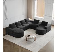 Dolamaní Divano angolare modulare, Pure Foam, senza installazione, per salotto, 5-6 posti, con elementi curvi e poltrona reclinabile, ciniglia (Nero B)