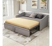 Dolamaní - Divano Letto 90/180 x 200 cm, Letto Estraibile Stessa Altezza, Grigio, Velluto Delicato sulla Pelle, Materiale: Velluto+Legno+Metallo, Per 2 Persone Adulte