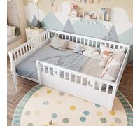 Dolamaní Lettino da pavimento 140 x 190 cm con porta, protezione anticaduta, letto senza rete a doghe, legno di pino, struttura del letto (senza materasso) (bianco A)