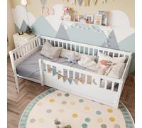 Dolamaní Lettino da pavimento 90 x 190 cm con porta, protezione anticaduta, letto senza rete a doghe, legno di pino, struttura del letto (senza materasso) (bianco A)