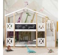 Dolamaní Lettino per bambini, 90 x 200 cm, letto a castello con stoccaggio e protezione dalle cadute, letto a soppalco per bambini, 2 reti a doghe, colore naturale e bianco, 458234AAW-73
