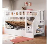 Dolamaní Lettino per bambini a castello per 2 bambini, 90 x 200 cm, letto a soppalco con scale, di sicurezza, letto idraulico con grande spazio di archiviazione, letto in legno con ripiani, colore