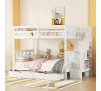 Dolamaní Letto a castello 140x200 cm, letto a castello per 2 bambini, letto per bambini con scala, alta protezione contro le cadute, cassetto sotto il letto, vani laterali Bianchi