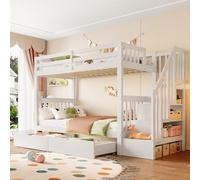 Dolamaní Letto a castello 90 x 200 cm, letto a soppalco, per 2 bambini, culla con scale, elevata protezione anticaduta, cassetto sotto il letto, tasche laterali, colore bianco