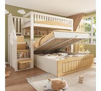 Dolamaní Letto a castello con 2 letti 90 x 200 e 140 x 200 cm, letto a soppalco con spazio per scale e protezione dalle cadute, piano inferiore con letto idraulico, letto familiare, senza materasso