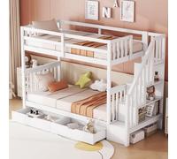 Dolamaní Letto a soppalco 90 x 200 cm, letto a castello 2 bambini, lettino con scale, alta protezione contro le cadute, cassetto sotto il letto, scomparti laterali bianchi