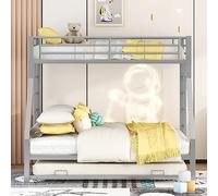 Dolamaní Letto a soppalco per bambini, letto a tre piani allungabile, 90 (140) x 200 cm, struttura in metallo, tre letti a castello 3 in 1, doppio lato con scala, adatto per ragazzi e ragazze