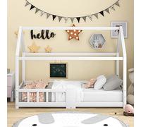 Dolamaní Letto da casa 90 x 200 cm per bambini con lavagna, culla con rete a doghe, in legno di pino (senza materasso) (bianco-A)