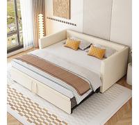 Dolamaní Letto Giornaliero 90/180x200 cm con Estraibile per Ospiti, Stessa Altezza, Allungabile per Matrimoniale, Divano per Adulti 2 Persone (Beige)