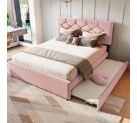 Dolamaní Letto imbottito letto matrimoniale 140 x 200 cm velluto con letto estraibile stessa altezza, può essere installato a sinistra o a destra, minimalista per adolescenti adulti (rosa -140 x 200