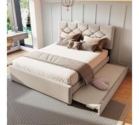 Dolamaní Letto imbottito letto matrimoniale 140 x 200 cm velluto con letto estraibile stessa altezza, può essere installato a sinistra o a destra, minimalista per adolescenti adulti (beige, 140 x 200