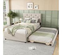 Dolamaní Letto imbottito letto singolo 90 x 200 cm velluto con letto estraibile stessa altezza può essere installato a sinistra o a destra, minimalista per adolescenti adulti (beige)
