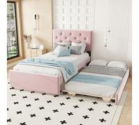 Dolamaní Letto imbottito letto singolo 90 x 200 cm velluto con letto estraibile stessa altezza può essere installato a sinistra o a destra, minimalista per adolescenti adulti (rosa)