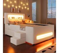 Dolamaní Letto per ragazzi moderno, 90 x 200 cm, con cassetta, letto con rete a doghe e spazio di archiviazione, testiera imbottita con vano portaoggetti, in similpelle, per ragazzi e ragazze (bianco