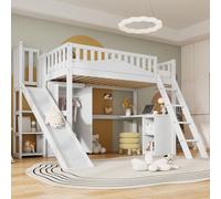 Dolamaní Letto rialzato, 90 x 200 cm, con scivolo e vestiti per bambini, in legno di pino (bianco B)