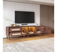 Dolamaní Mobile TV marrone, 180 cm, supporto TV con 2 cassetti in rattan, 2 ante in vetro a cupola e 1 porta in rattan, che offre una conservazione elegante, marrone (marrone, 180 x 40 x 50 cm)