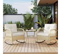 Dolamaní Set di 3 mobili da giardino in rattan per 2 persone, mobili da balcone, piccolo balcone con 2 poltrone e tavolo, per esterni (beige)
