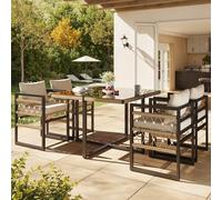 Dolamaní Set di 4 sedie da giardino con tavolo in vetro di sicurezza, mobili da giardino, mobili da giardino, per esterni, resistente alle intemperie, inclusi tutti i cuscini per seduta e schienale