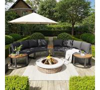 Dolamaní Set lounge per 4-6 persone, design rotondo, poltrona lounge per esterni, telaio in ferro, con tavolo, incluso tutti i cuscini per seduta e schiena, set da giardino per terrazza, balcone