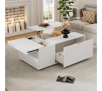 Dolamaní Tavolino moderno regolabile in altezza con spazio di archiviazione, tavolo da soggiorno con piano di sollevamento, tavolo allungabile, per soggiorno, 120 x 65 x 45,5 cm (bianco A)