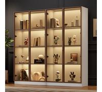 Dolamaní Vetrina in vetro con illuminazione a LED, 160 x 40 x 160 cm, per mobili in vetro con 2 ante in vetro e ripiani mobili, armadietto per casa, soggiorno (bianco x2)