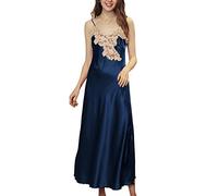 Dolamen Camicia da Notte Donna, 2018 Morbida Pizzo Pigiama Pigiami in Raso, Luxury della Biancheria della Cinghia di Spaghetti Babydoll Chemise Lungo Camicia da Notte (Medium, Blu)