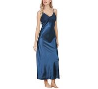 Dolamen Camicia da Notte Donna, morbida Pigiama Pigiami in Raso, Luxury & sexy della biancheria della cinghia di spaghetti Babydoll Pizzo Chemise lunga Camicia da notte (X-Large, Blu)