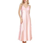 Dolamen Camicia da Notte Donna, morbida Pigiama Pigiami in Raso, Luxury & sexy della biancheria della cinghia di spaghetti Babydoll Pizzo Chemise lunga Camicia da notte (Medium, Rosa)