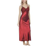 Dolamen Camicia da Notte Donna, morbida Pigiama Pigiami in Raso, Luxury & sexy della biancheria della cinghia di spaghetti Babydoll Pizzo Chemise lunga Camicia da notte (X-Large, Rosso)