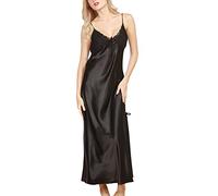 Dolamen Camicia da Notte Donna, morbida Pigiama Pigiami in Raso, Luxury & sexy della biancheria della cinghia di spaghetti Babydoll Pizzo Chemise lunga Camicia da notte (X-Large, Nero)
