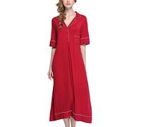 Dolamen Lungo Camicia da Notte Donna, Morbida Pigiama Pigiami, 2018 Lounging Modal Cotone Manica Lungo Pigiama da Notte, Top Sciolto Camicia da Notte (X-Large, Rosso)