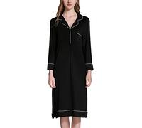 Dolamen lungo Camicia da Notte Donna, morbida Pigiama Pigiami, 2018 Lounging Modal Cotone Manica lungo Pigiama da notte, Top sciolto Camicia da notte (X-Large, Nero)