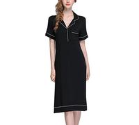 Dolamen Lungo Camicia da Notte Donna, Morbida Pigiama Pigiami, 2018 Lounging Modal Cotone Manica Lungo Pigiama da Notte, Top Sciolto Camicia da Notte (Large, NeroII)