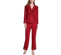 Dolamen Pigiama per Donna, Camicia da Notte Donna, Modal Cotone Morbida Pigiama Pigiami, Luxury Controllare Bottoni Camicia Collare con Pocket Chemise Lungo Camicia da Notte (Medium, Rosso)