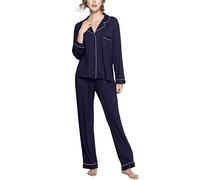Dolamen Pigiama per Donna, Camicia da Notte Donna, Modal Cotone Morbida Pigiama Pigiami, Luxury Controllare Bottoni Camicia Collare con Pocket Chemise Lungo Camicia da Notte (Small, Blu)