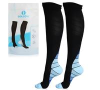 DOLCCIA - Calze a compressione per donne e uomini, calze ortopedici a compressione alta, allevia dolori e gonfiore gambe, aumenta la circolazione e previene i coaguli, migliora le vene varicose, Nero