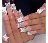 Dolce Bowknot Unghie Lunghe Piazza Artificiale Unghie Facile Da Applicare Acrilico Falso Per Donne Alla Moda E Studenti