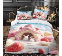 dolce casa dei dolci 3D Stampa Coperta Letto 3pz Microfibra Resistente caramelle fantasy Coperteletto 2 federe Zip nascosta Adolescenti Adulti Giovani Double（200x200cm）