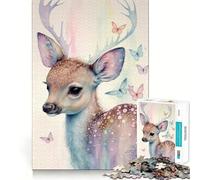 Dolce cerbiatto con farfalla, puzzle da 1000 pezzi per adolescenti, gioco intelligente, momento di condivisione, taglio liscio, lista dei desideri di Babbo Natale 50x75cm