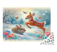 Dolce Cerbiatto Fiaba nella Foresta Puzzle 1000 Pezzi Carta Puzzle per Adulti Scenario Innevato Inverno Relax Famiglia Decorazione Regalo 38x26cm/1000pcs
