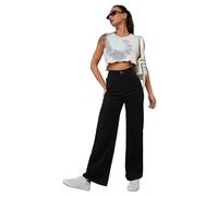 Dolce Crudo Jeans da donna a gamba larga a vita alta, look pulito, lunghezza regolare, in denim elasticizzato