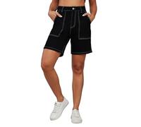 Dolce Crudo Pantaloncini da donna a vita alta, sopra il ginocchio, elasticizzati, in denim, Nero , L