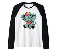 Dolce Cucciolo di Elefante con Cappellino da Baseball Maglia con Maniche Raglan