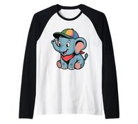 Dolce Cucciolo di Elefante con Cappellino da Baseball Maglia con Maniche Raglan