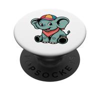 Dolce cucciolo di elefante con cappellino da baseball PopSockets PopGrip Adesivo