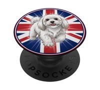 dolce divertente cane maltese cucciolo inglese bandiera inglese PopSockets PopGrip Adesivo