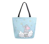 Dolce e carino piccolo elefante Cloud Star Borsa tote in tela Borsa a tracolla casual da donna Borsa della spesa grande riutilizzabile