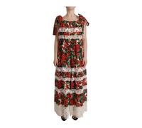 Dolce & Gabbana - Abito Lungo Maxi in Pizzo con Stampa Geranio - - Dresses - Donna - Multicolore - L